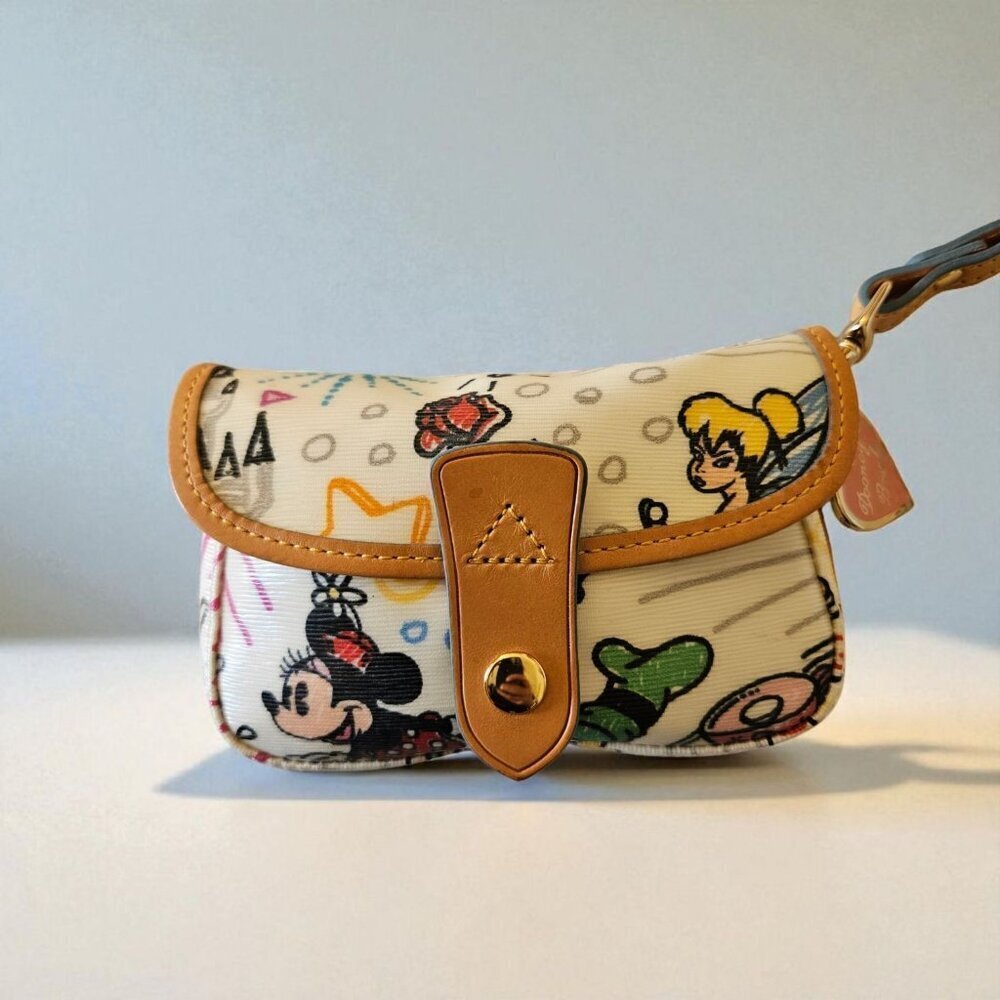 Dooney & Bourke Disney Sketch Wristlet Mickey Minnie Tinker Bell Rare Retired - Picture 2 of 16